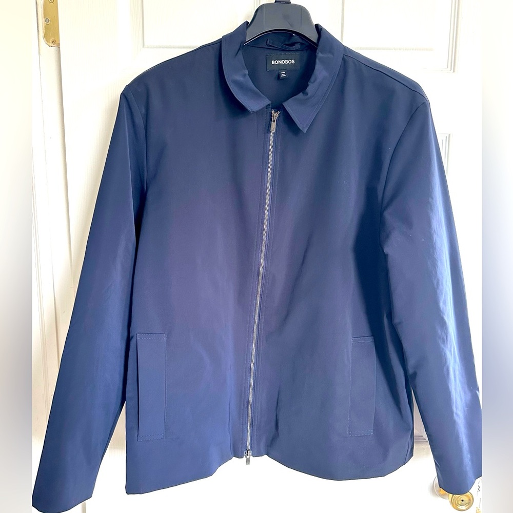 Bonobos Mens Dual Full Zip Bomber Jacket Navy Collared Quilted Lined size XXL